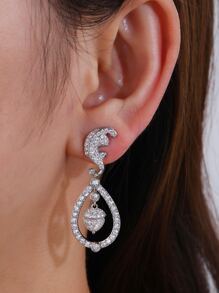 Cubic Zirconia Water Drop Earrings - Silver - View 3
