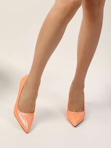 Glitter Point Toe Stiletto Heeled Court Pumps - Coral Orange - View 4