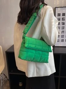 絎縫圖案翻蓋方包 - 綠色 - 查看 4