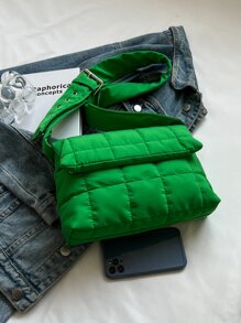 絎縫圖案翻蓋方包 - 綠色 - 查看 6