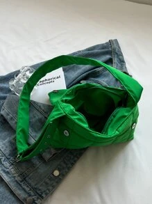 絎縫圖案翻蓋方包 - 綠色 - 查看 5