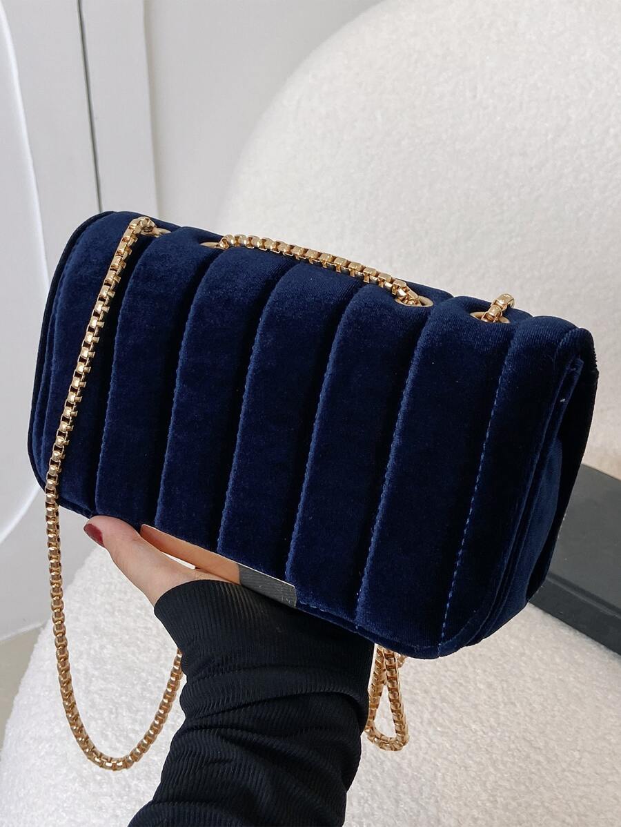 Geometric Minimalist Quilted Detail Flap Chain Square Bag For Business/Commute/Work/Office