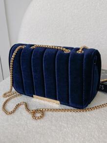Geometric Minimalist Quilted Detail Flap Chain Square Bag For Business/Commute/Work/Office - Navy Blue - View 4