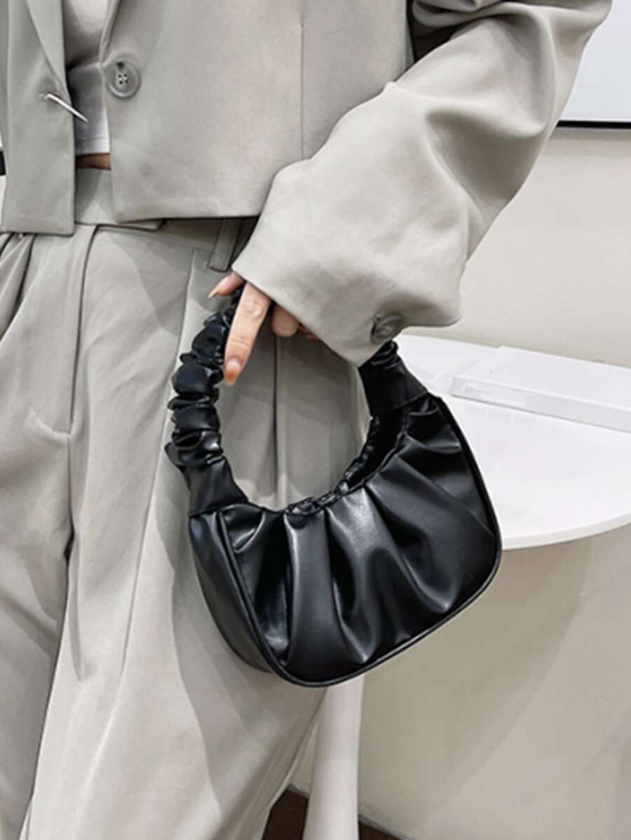 Bolso plegado de unicolor mini, bolso de mujer de unicolor con forma de nube y media luna - Negro - Ver 1