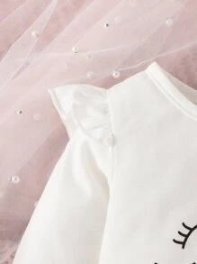 Bebé Camiseta con estampado de dibujos animados ribete con fruncido - Blanco - Ver 4