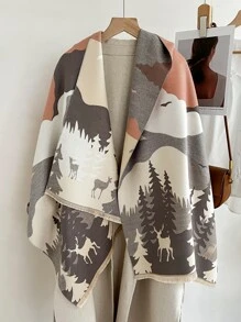 1 Miếng Quý cô Cashmere Dệt hoa Cây thông noel & Tuần lộc Mô hình Khăn choàng Cho mùa đông , Thích hợp Đối với Mặc hàng ngày Và Máy lạnh Thanh lịch - Nhiều màu - Xem 1