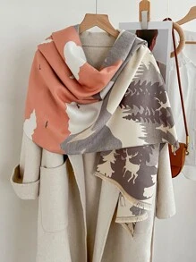 1 Miếng Quý cô Cashmere Dệt hoa Cây thông noel & Tuần lộc Mô hình Khăn choàng Cho mùa đông , Thích hợp Đối với Mặc hàng ngày Và Máy lạnh Thanh lịch - Nhiều màu - Xem 4