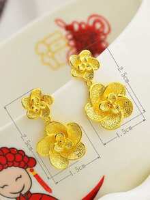 Pendientes largos flor - Amarillo Oro - Ver 3