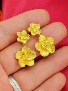 Pendientes largos flor - Amarillo Oro - Ver 4