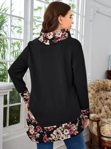 EMERY ROSE Plus Floral Print Cowl Neck Asymmetrical Hem Tee - Multicolor - View 2
