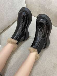 絎縫圖案加絨內裏切爾西靴 - 黑色 - 查看 2