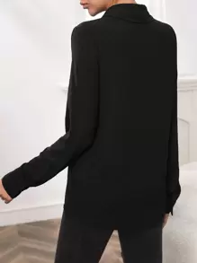 SHEIN Frenchy Solid Button Front Shirt Winter Black Black Casual - Black - View 2