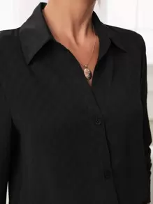 SHEIN Frenchy Solid Button Front Shirt Winter Black Black Casual - Black - View 3