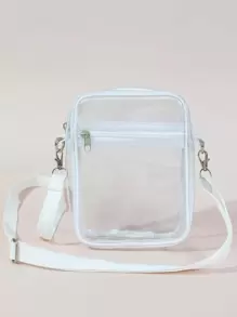 迷你透明方形包，體育場認可12X12X6透明透明錢包袋適合音樂會體育賽事節日 - 白色 - 查看 1