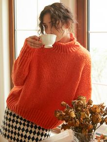 Knit Mix High Neck Drop Shoulder Jumper - Orange - View 4