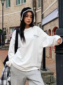 DAZY Đồ họa Chữ cái Thả vai Áo phông Quá khổ - trắng - Xem 1