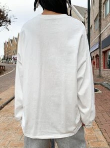 DAZY Đồ họa Chữ cái Thả vai Áo phông Quá khổ - trắng - Xem 2