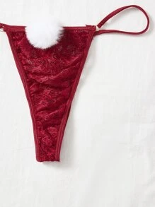 Plus Cut-out Pom Pom Decor Underwire Lingerie Set - Burgundy - View 5