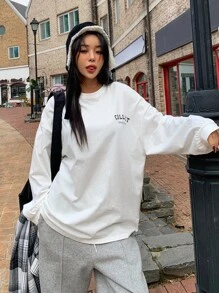 DAZY Đồ họa Chữ cái Thả vai Áo phông Quá khổ - trắng - Xem 6