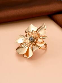 花朵裝飾戒指 - 金黃色 - 查看 3