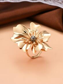 花朵裝飾戒指 - 金黃色 - 查看 4