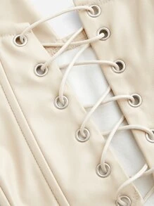 SHEIN MOD 側邊綁帶PU皮革吊帶上衣 - 米色 - 查看 4