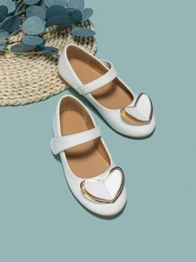 Girls Heart Decor Mary Jane Flats - White - View 1