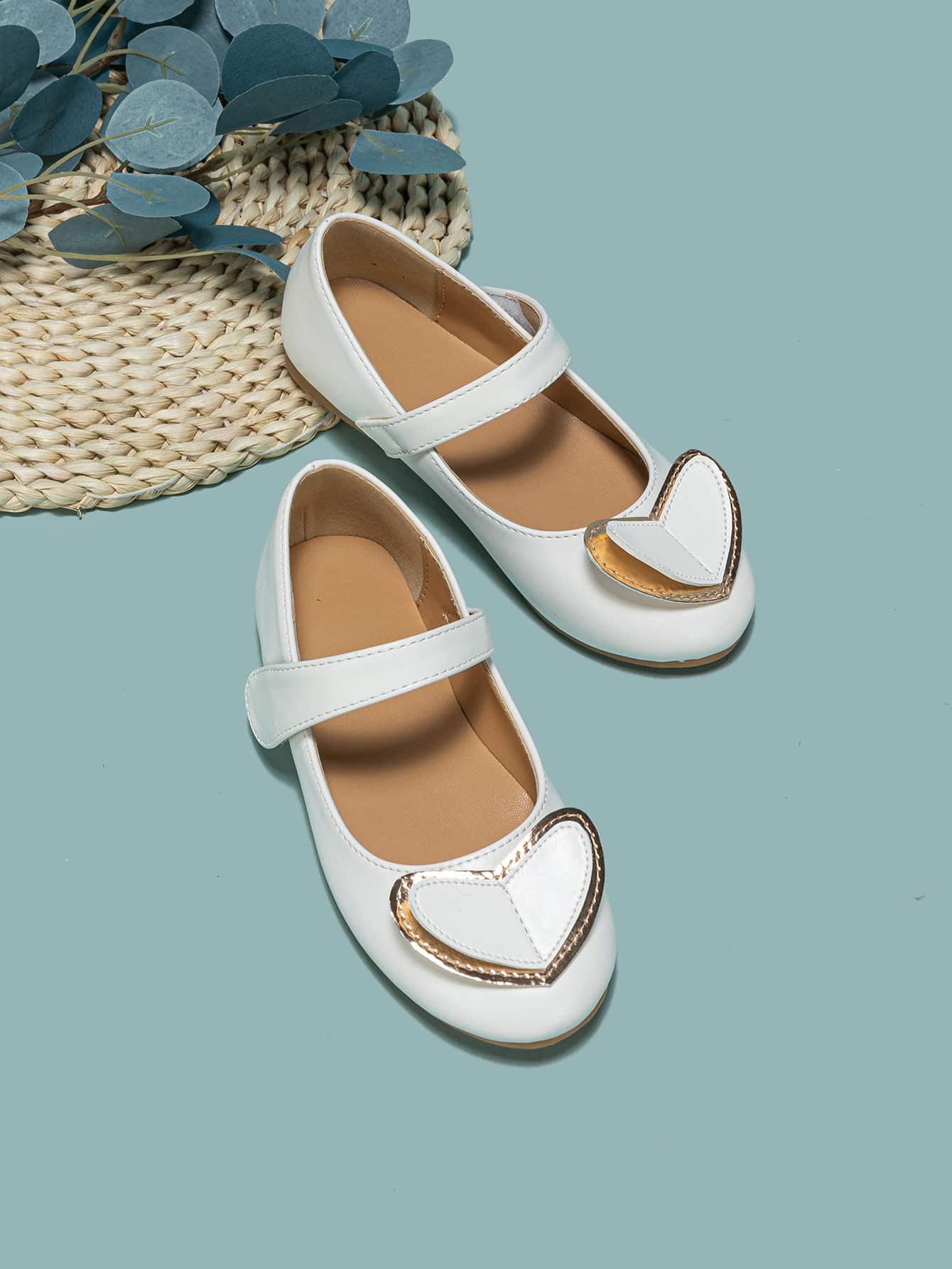 Girls Heart Decor Mary Jane Flats - White - View 1