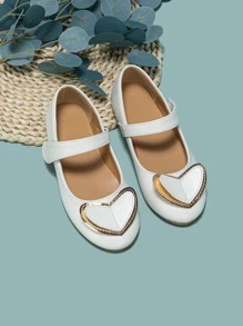 Girls Heart Decor Mary Jane Flats - White - View 4