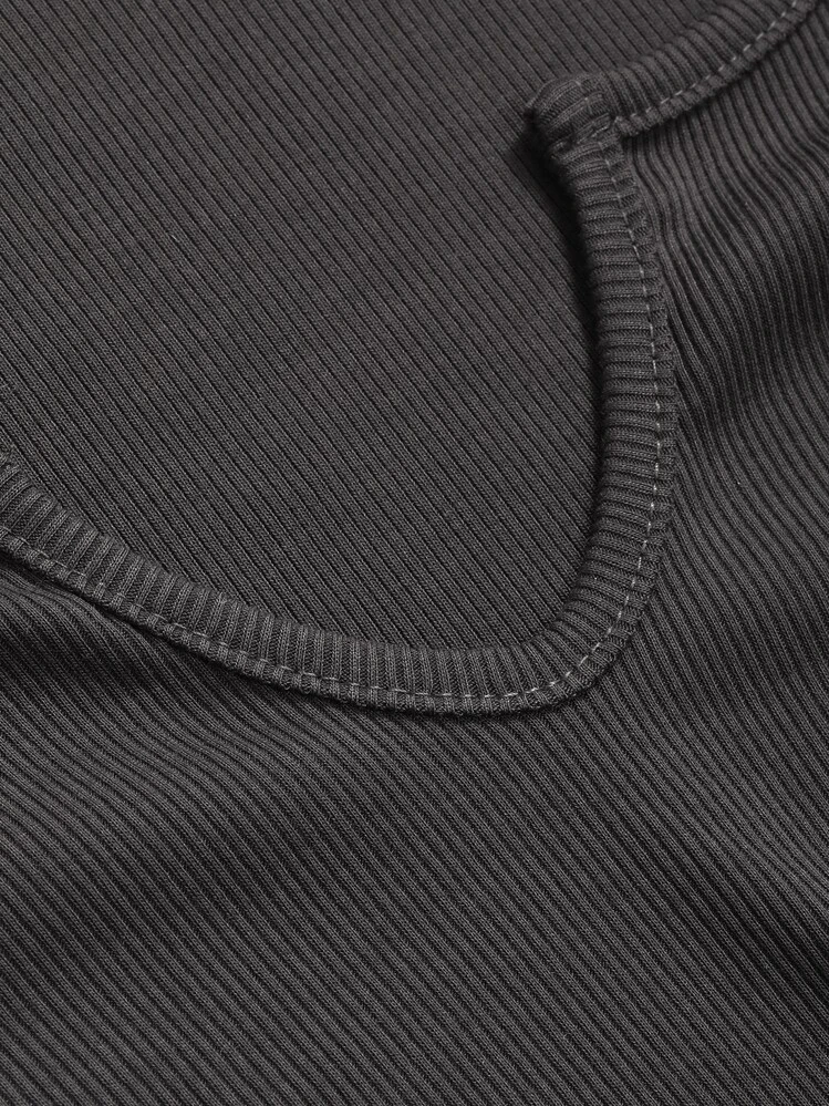 DAZY Đầm Gân đan màu trơn Giải trí - Màu xám đen - Xem 5