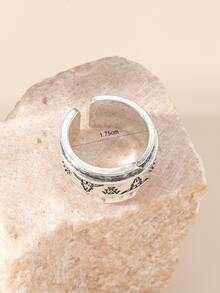 Cattle & Geometric Detail Cuff Ring - Antique Silver - View 3