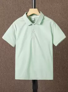 SHEIN Tween Boy Solid Polo Shirt - Mint Green - View 1
