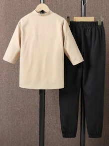 Boys Patched Pocket Shirt & Trousers Without Tee - Multicolor - View 2