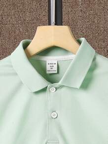 SHEIN Tween Boy Solid Polo Shirt - Mint Green - View 4