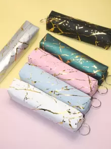 1 pieza Estuche de lápices con patrón de mármol de color aleatorio, Estuche, Bolsa escolar - Multicolor - Ver 1