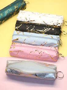 1 pieza Estuche de lápices con patrón de mármol de color aleatorio, Estuche, Bolsa escolar - Multicolor - Ver 2