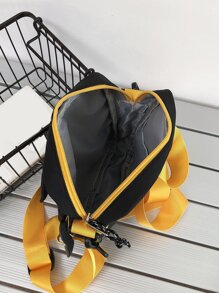 THREE FEATHER 迷你时尚单肩斜挎包，配有亮色肩带、前袋、翻盖锁设计，适合旅行、趣味礼品、男士节日礼物、度假男士礼物、笔记本电脑、冬季大容量多功能户外学生男士包、皮包、黑色包、旅行必需品、节日必备包、男士露营单肩包、男士包、夏季返校单肩包、斜挎包、春季学校用品钱包 - 黑色 - 查看 2