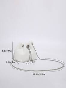 Mini Faux Pearl Decor Fluffy Bucket Bag - White - View 4