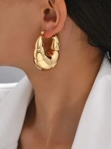 1雙時尚極簡幾何圓耳環適合女士適用於日常 - 金黃色 - 查看 1