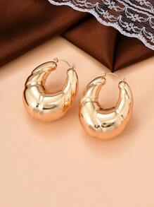 1雙時尚極簡幾何圓耳環適合女士適用於日常 - 金黃色 - 查看 4