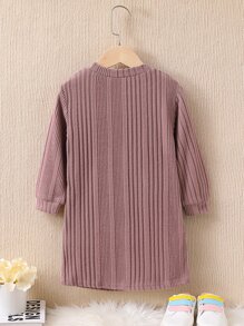 SHEIN Niñas Vestido con parche de corazón tejido de canalé - Rosa vieja - Ver 2