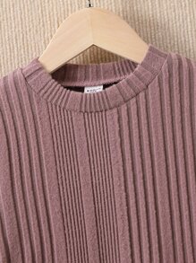 SHEIN Niñas Vestido con parche de corazón tejido de canalé - Rosa vieja - Ver 3