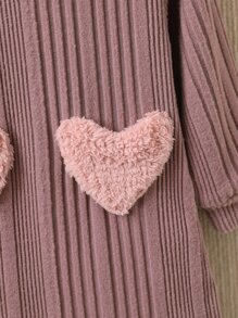 SHEIN Niñas Vestido con parche de corazón tejido de canalé - Rosa vieja - Ver 4