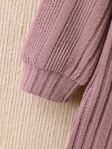 SHEIN Niñas Vestido con parche de corazón tejido de canalé - Rosa vieja - Ver 5