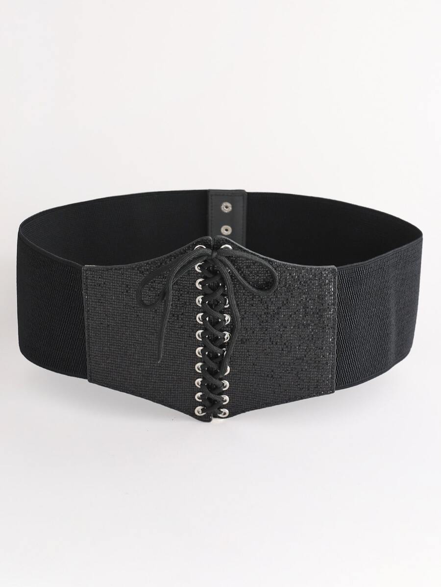 Lace-Up Front Corset Belt Waist Trainer Accessories For Ladies For Dress Western Cowboy Cowgirl Country Wear Vintage Black Belt - Black - View 1