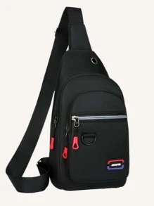 Mini Men Patch Detail Sling Bag Chest Bag, Gift For Father - Black - View 1