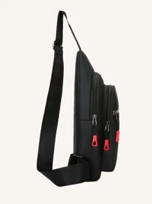 Mini Men Patch Detail Sling Bag Chest Bag, Gift For Father - Black - View 2