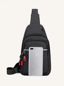 Mini Men Patch Detail Sling Bag Chest Bag, Gift For Father - Black - View 3