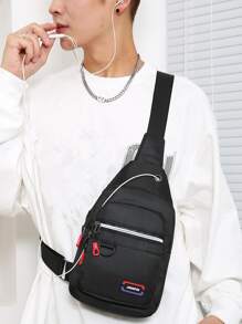 Mini Men Patch Detail Sling Bag Chest Bag, Gift For Father - Black - View 7