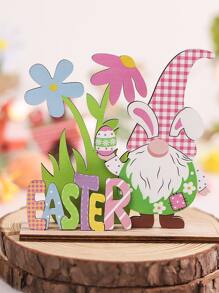 1個復活節字母木製裝飾品,兔耳和鬱金香印花的毫無表情老人設計,diy桌面中心裝飾